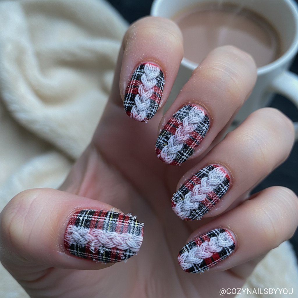 20. Cozy Cable Knit Texture Plaid