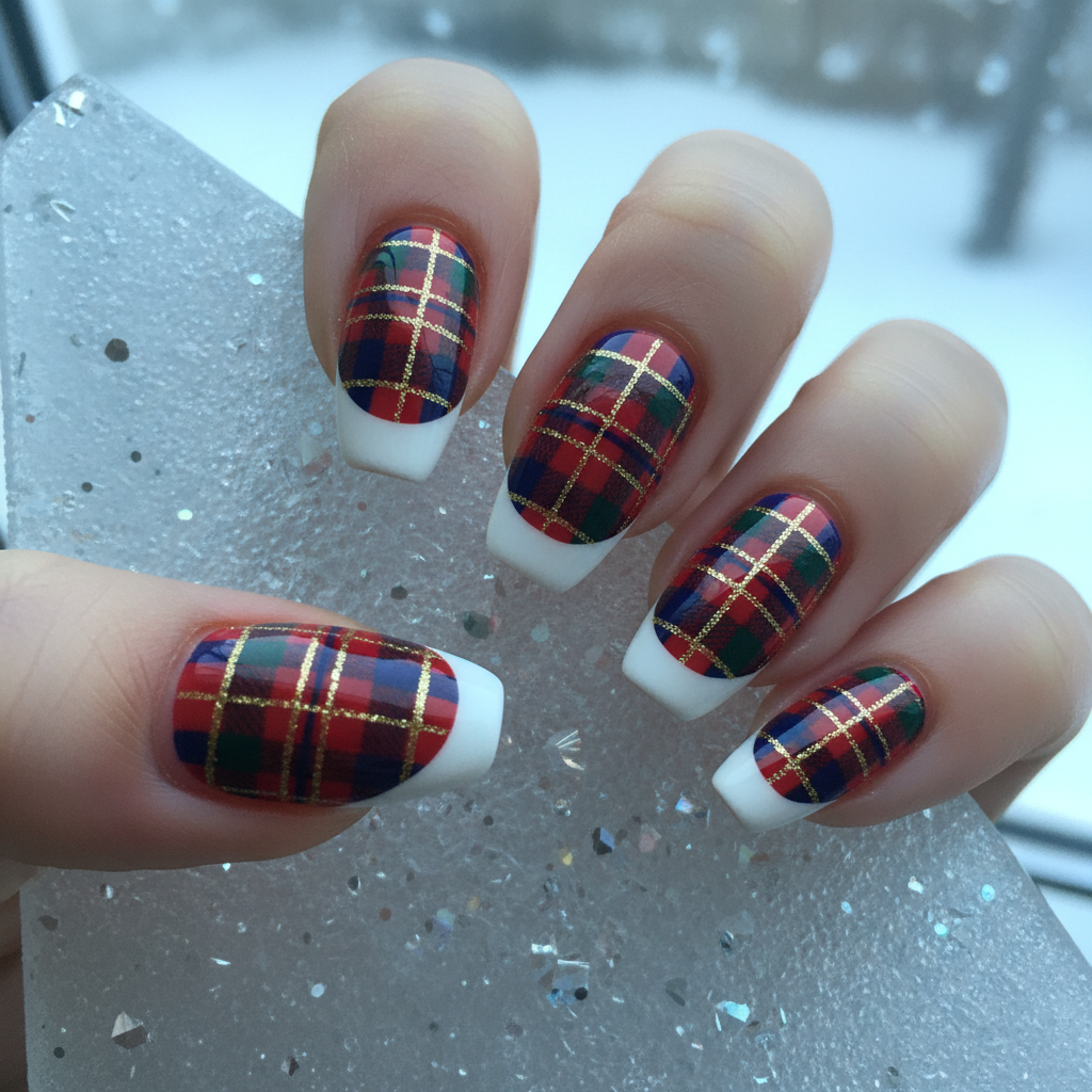 21. Tartan French Tips