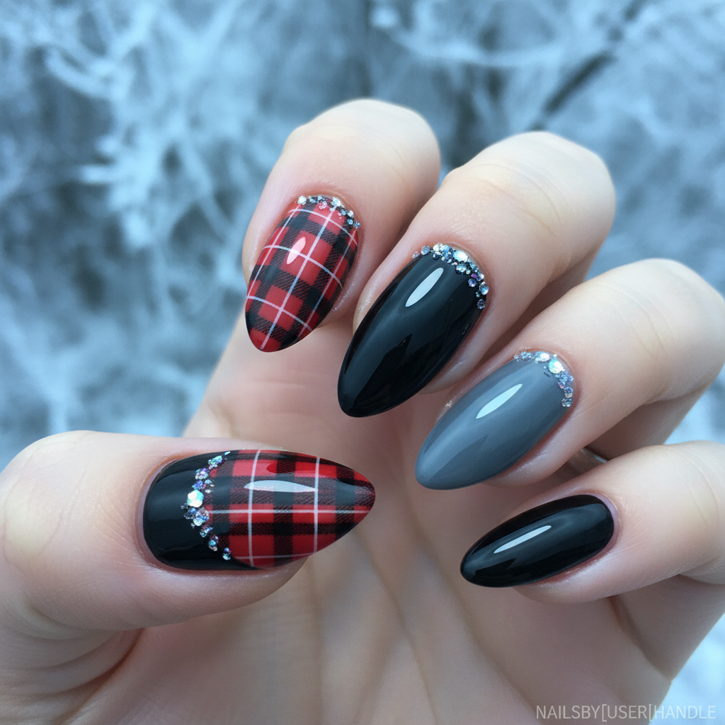 22. Plaid Half-Moon Manicure