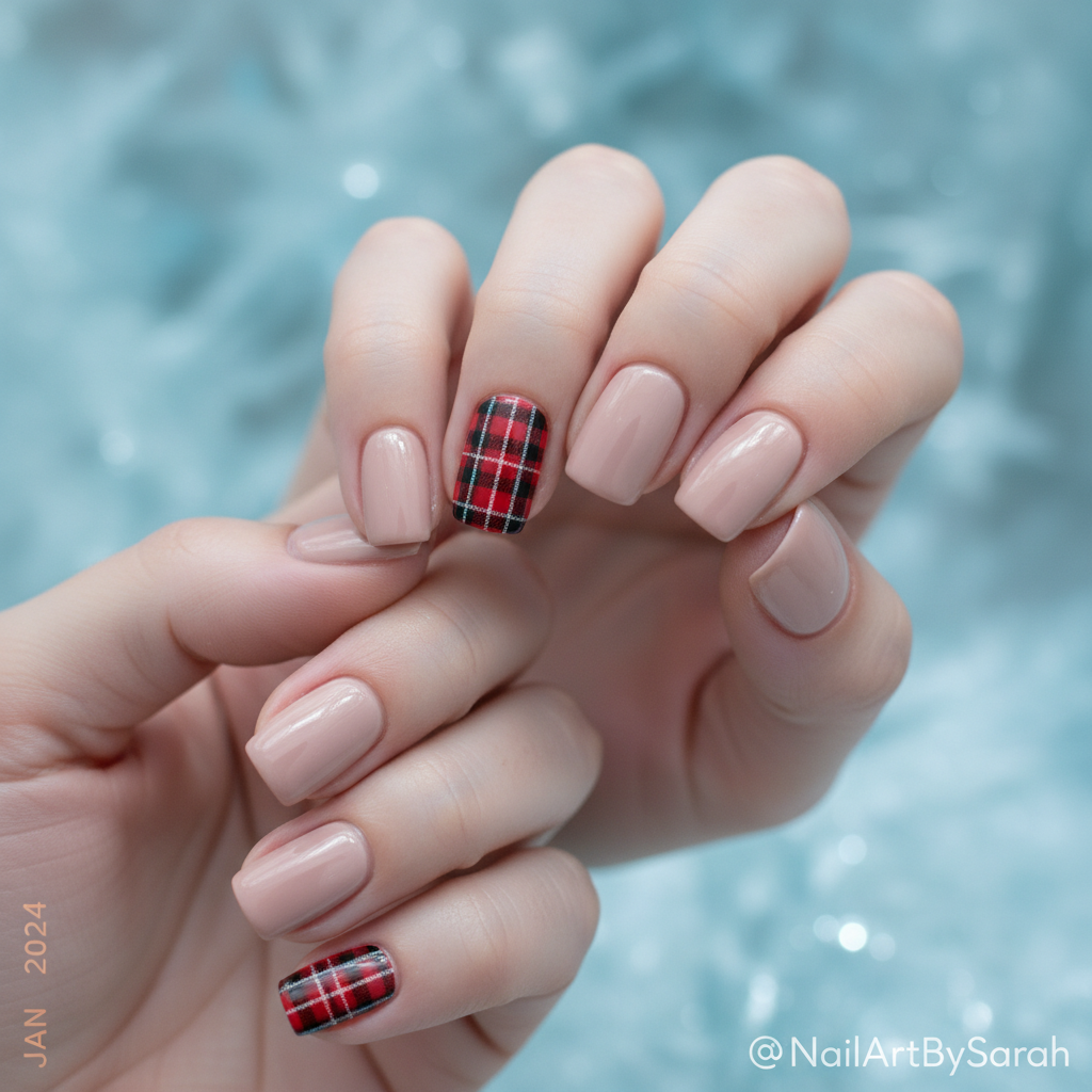 23. Accent Plaid on Nude Base