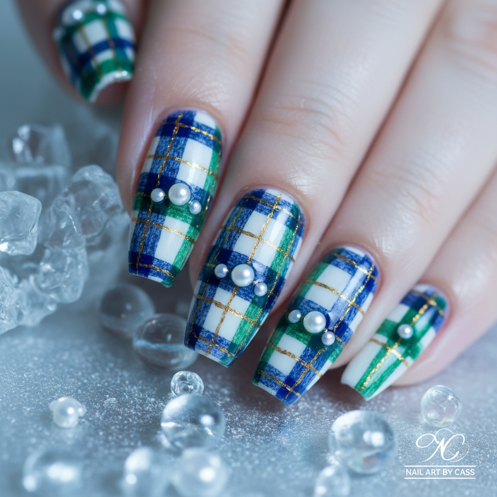 30. Plaid with Pearl Embellishments